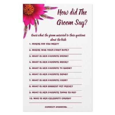 Bridal Shower Game Card What did the Groom Say Flyer