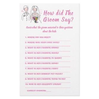 Bridal Shower Game Card What did the Groom Say  Flyer