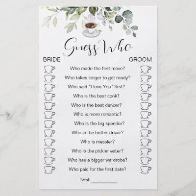 Bridal Shower Game Coffee Themed Game Card Flyer