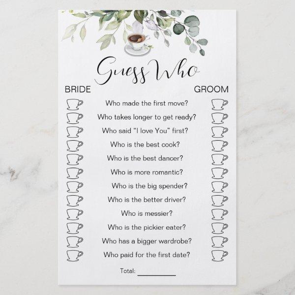 Bridal Shower Game Coffee Themed Game Card Flyer