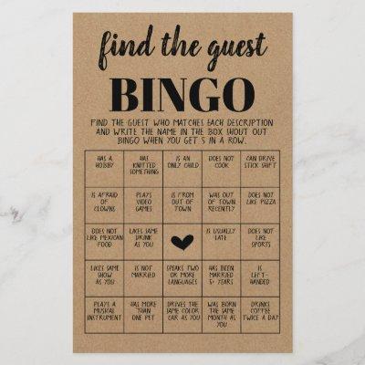 Bridal Shower Game Find the Guest Bingo Card Flyer