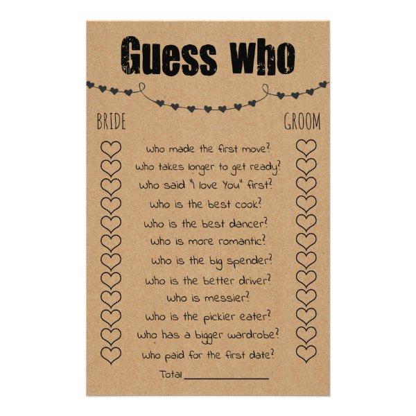 Bridal Shower Game Guess Who Card Flyer