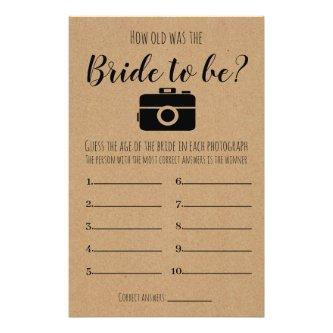 Bridal Shower Game How Old Was The Bride Card Flyer