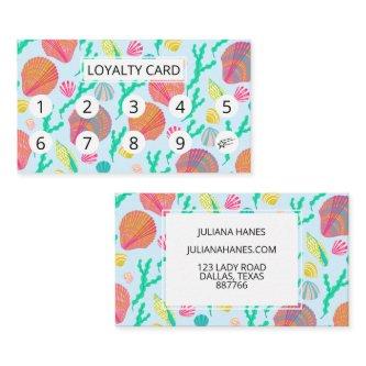 Bright Colorful Seashells and Seaweed Pattern 10  Loyalty Card