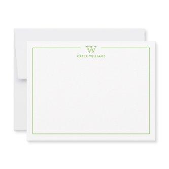 Bright Green Classic Family Monogram Minimal Note Card