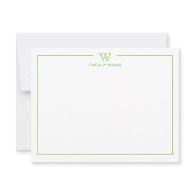 Bright Green Classic Family Monogram Minimal Note Card