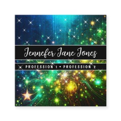 Bright Green Galaxy Nebula Glitter Rain Stars Square