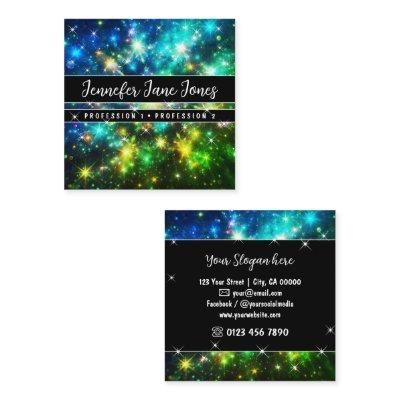 Bright Green Galaxy Nebula Glitter Stars     Square