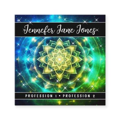 Bright Green Mystic Floral Nebula Glitter Stars Square