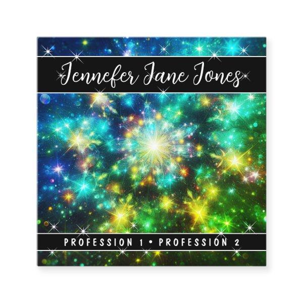Bright Green Mystic Sky Nebula Glitter Stars Square