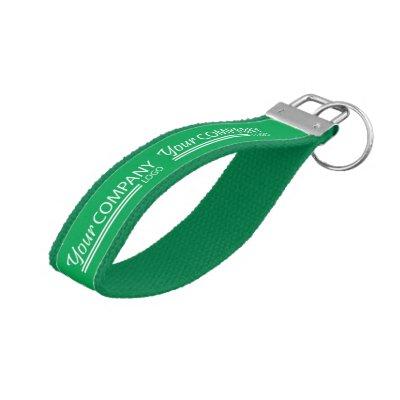 Bright Green White Branded Company Logo Door Entry Wrist Keychain