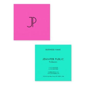 Bright Neon Pink Green Modern Elegant Monogram Square