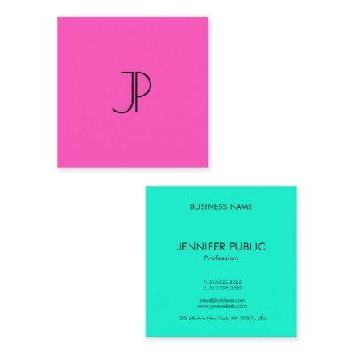 Bright Neon Pink Green Modern Elegant Monogram Square