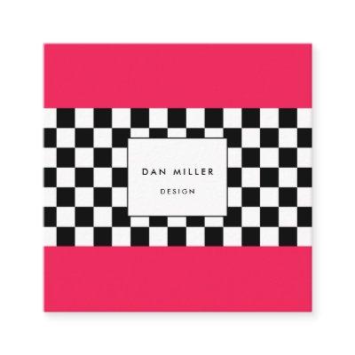Bright pink and checkerboard square