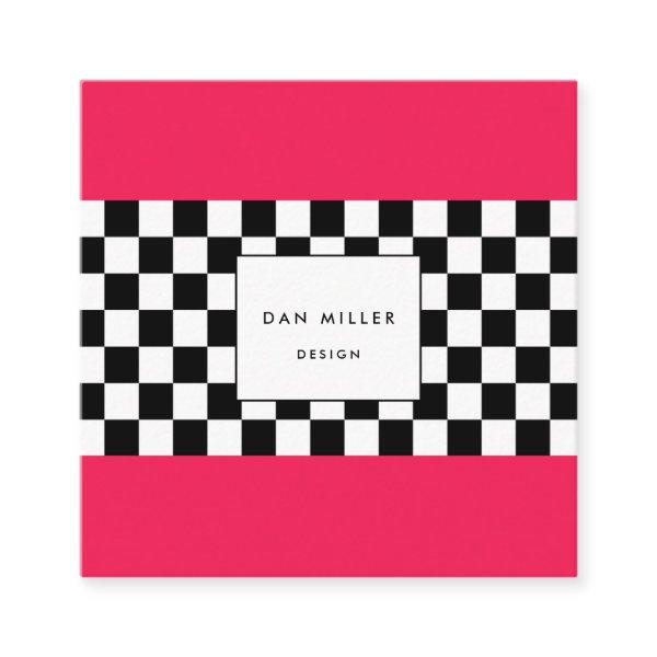 Bright pink and checkerboard square