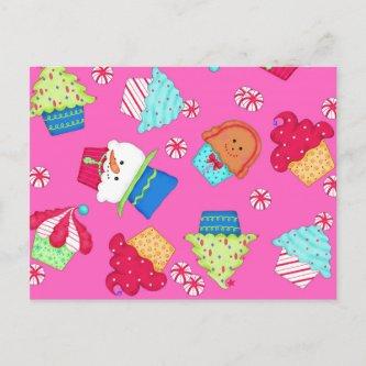 Bright Pink Cupcake Christmas Catering Promotion Holiday Postcard