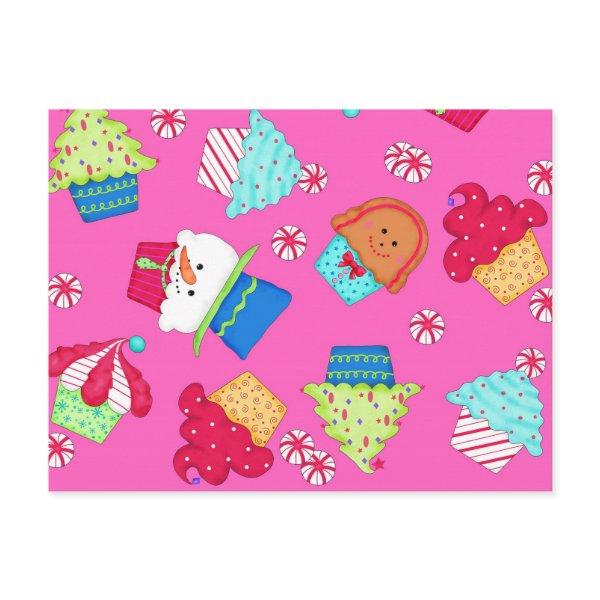 Bright Pink Cupcake Christmas Catering Promotion Holiday Postcard