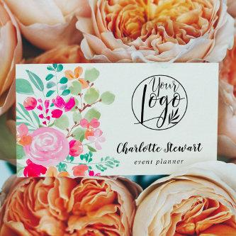 Bright pink watercolor event planner logo