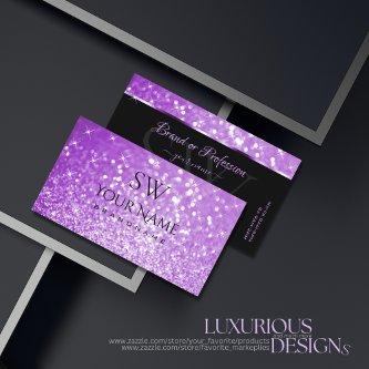 Bright Purple Glitter Sparkling Stars Monogram