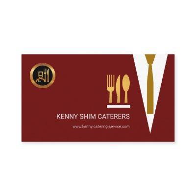 Bright Red Waiter's Suit Gold Cutlery Caterer