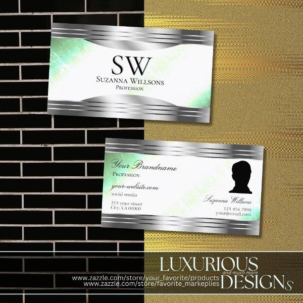 Bright Shimmery Mint Silver Borders Monogram Photo