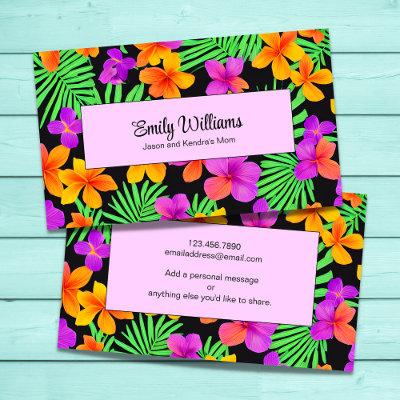 Bright Tropical Floral Mommy Play Date Purple Calling Card