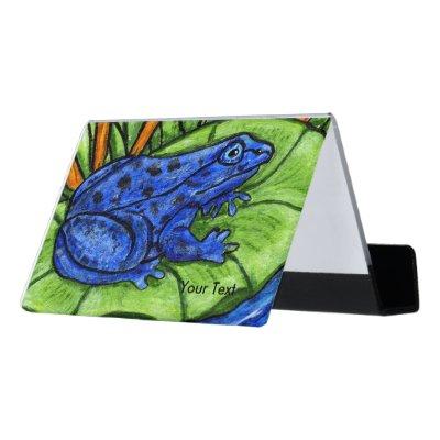 Bright Vibrant Blue Frog Spots on Green Lily Pad Desk  Holder