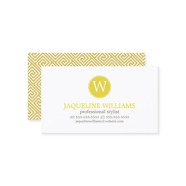 Bright Yellow Greek Key Pattern Monogram