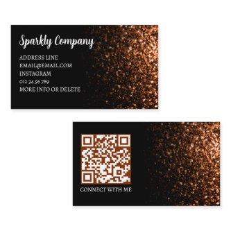Bronze faux sparkle black elegant QR code