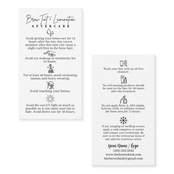 Brow Tint + Lamination Aftercare Cards