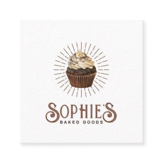 Brown Baker Bakery Cupcake Logo Vintage Typography Square