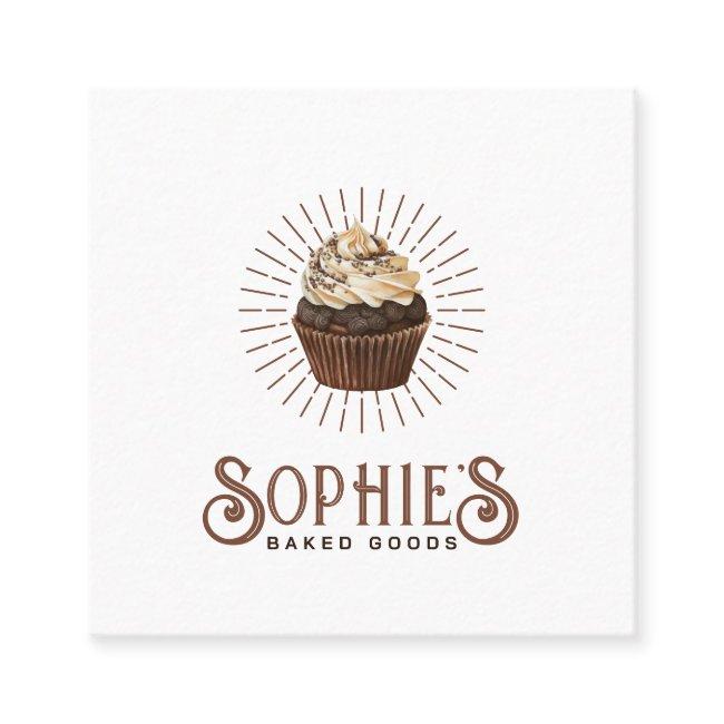 Brown Baker Bakery Cupcake Logo Vintage Typography Square
