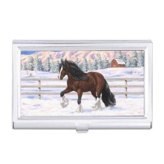 Brown Bay Gypsy Vanner Draft Horse In Snow  Case