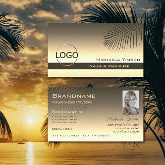 Brown Beige Gradient Palm Leaf with Logo and Photo