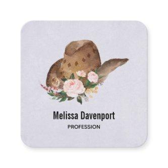 Brown Cowgirl Hat with Pink Flowers Square