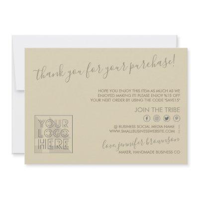 Brown Custom logo QR code Candle Care Instructions Thank You Card