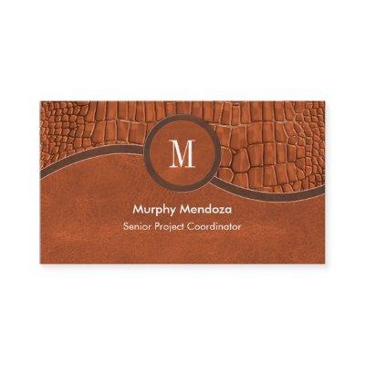 Brown Faux Leather Alligator Skin Luxury Monogram