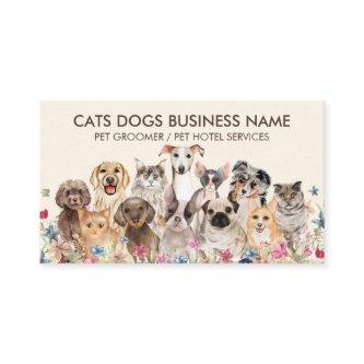 Brown Floral Design with Cats Dogs