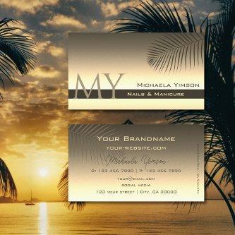 Brown Gold Gradient Palm Leaf and Monogram Simple