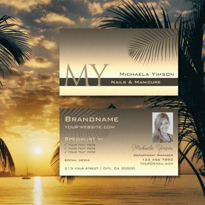 Brown Gold Gradient Palm Leaf Monogram and Photo