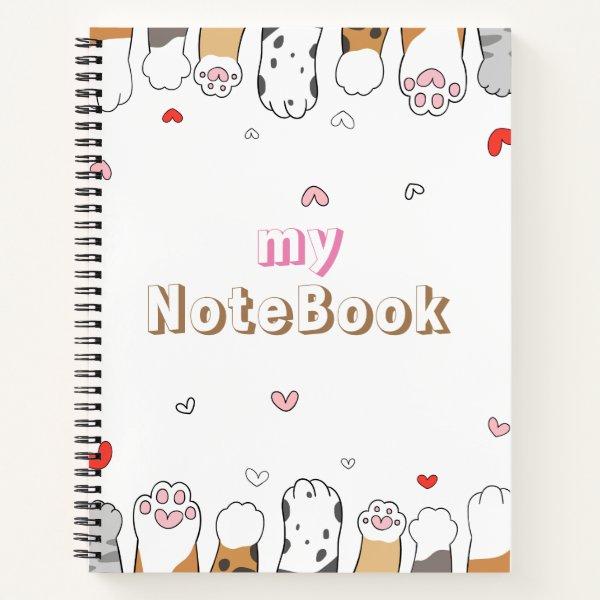 Brown Gray White  Cute Cats Paws 8.5" x 11" Notebook