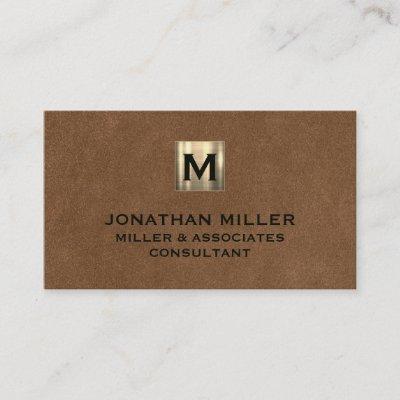 Brown Leather Brushed Gold Monogram