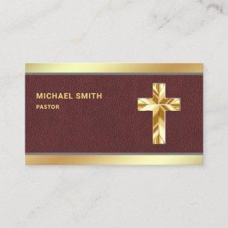 Brown Leather Gold Foil Jesus Christ Cross Pastor