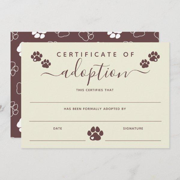 Brown Off-White Paw Prints Certificate of Adoption