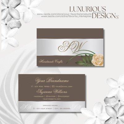 Brown Silver Decor Cute Rose Flower with Monogram