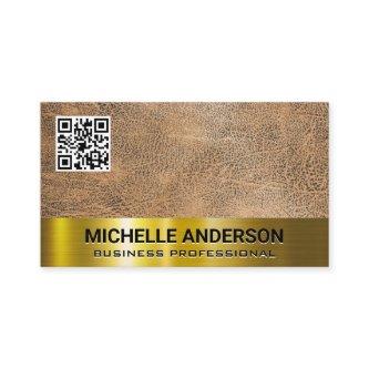 Brown Texture | Gold Metallic Trim QR Code