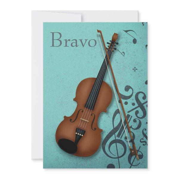 Brown Violin & Bow Haute Bohème Turquoise Custom Thank You Card