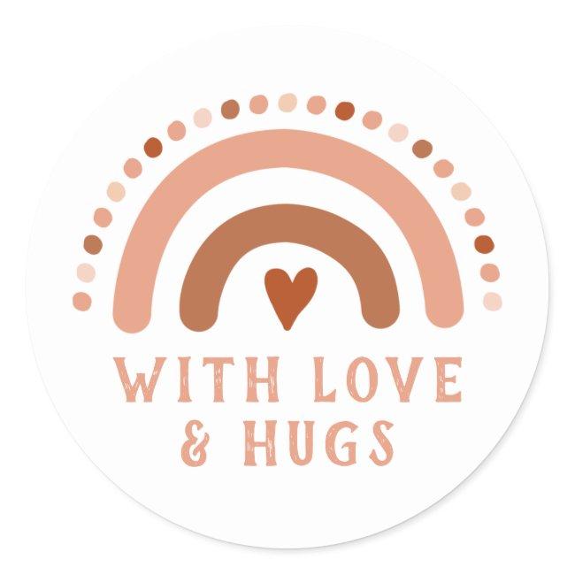 Brown Warn Rainbow Heart Spots Classic Round Sticker