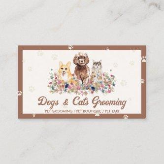 Brown Watercolor Dogs Cats Paw Print Pet Sitter