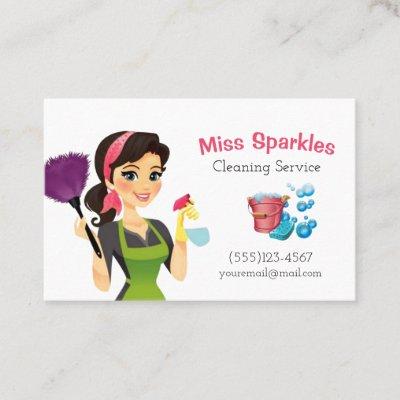 Brunette Cartoon Maid House Cleaning Services